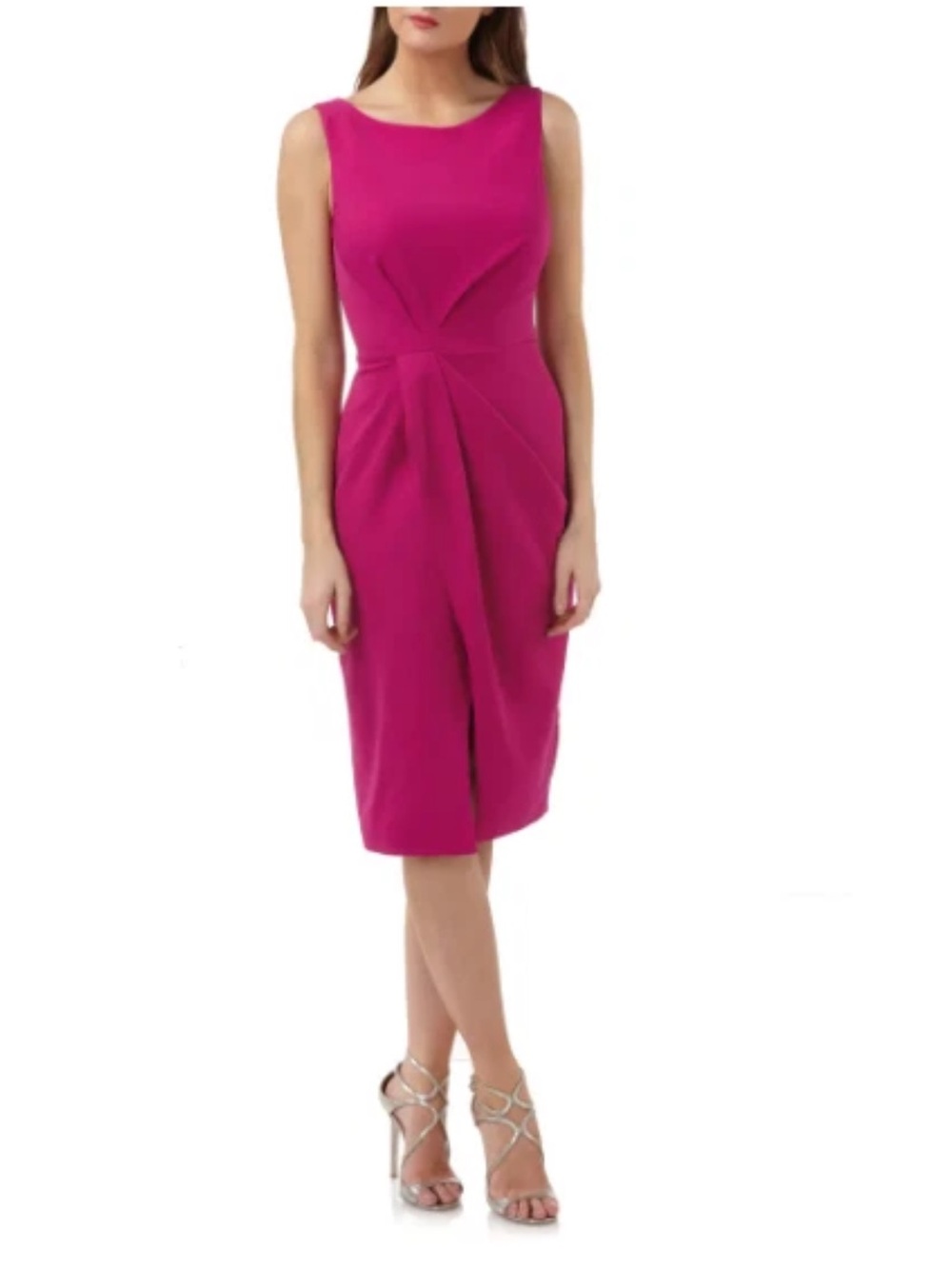 JS Collection Fuchsia Pleated Crepe Sheath Dress